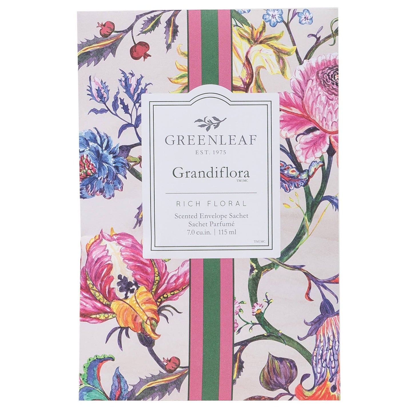 Greenleaf Grandiflora scented envelope sachet packaging with floral design