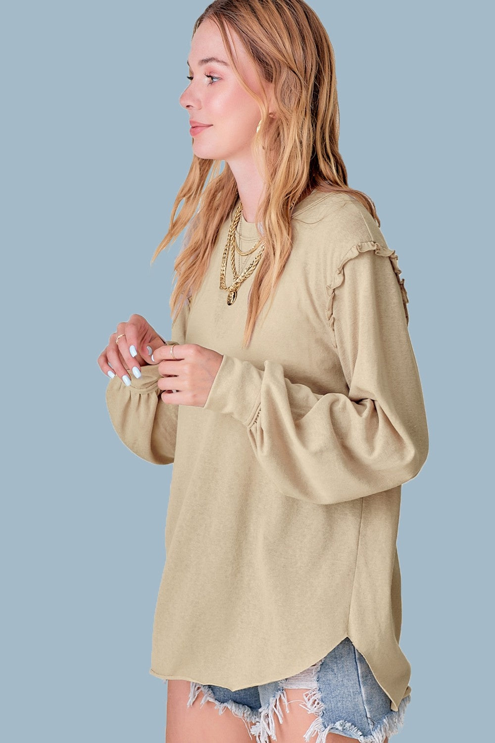 Balloon Sleeve Ruffle Detailed Long Sleeve Top — alternate view 4