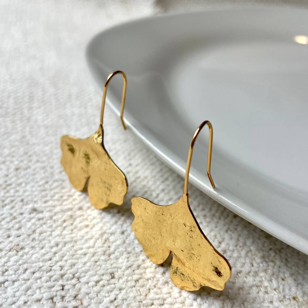 Gold Ginkgo Leaf Threader Earrings — alternate view 3