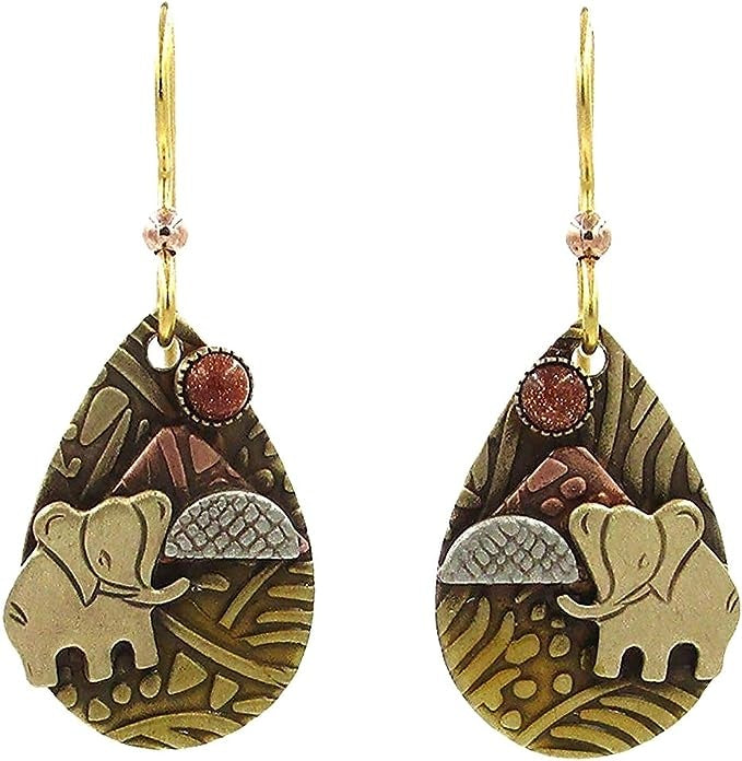 Elephant on Teardrop with Goldstone Earrings