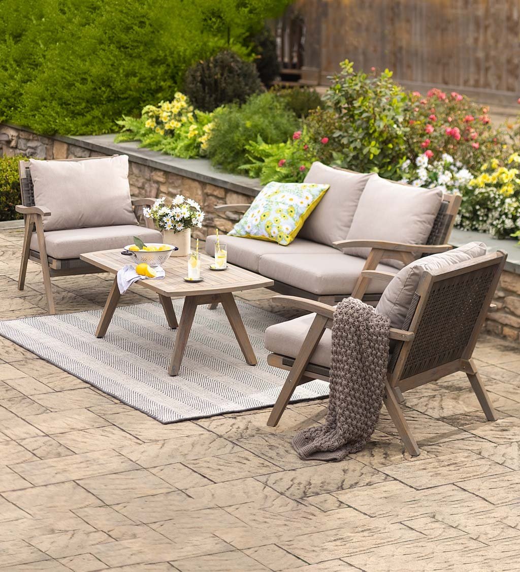 Timberwood Acacia Wood Outdoor Seating Set with Cushions, 4-Piece Set — alternate view 2