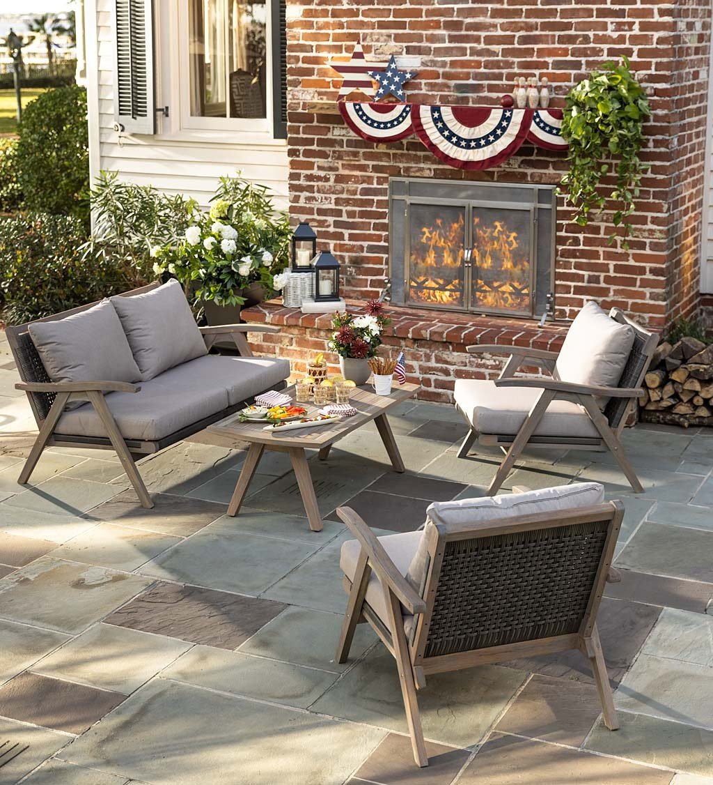 Timberwood Acacia Wood Outdoor Seating Set with Cushions, 4-Piece Set — alternate view 3