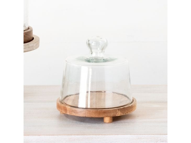 Glass Cake Dome Wood Base (6")
