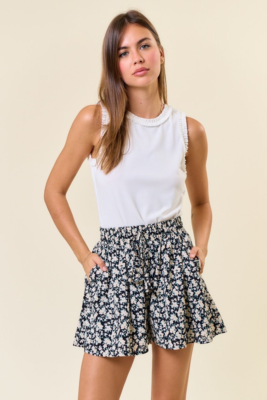 Floral Print Drawstring Waist Wide Leg Short — alternate view 2