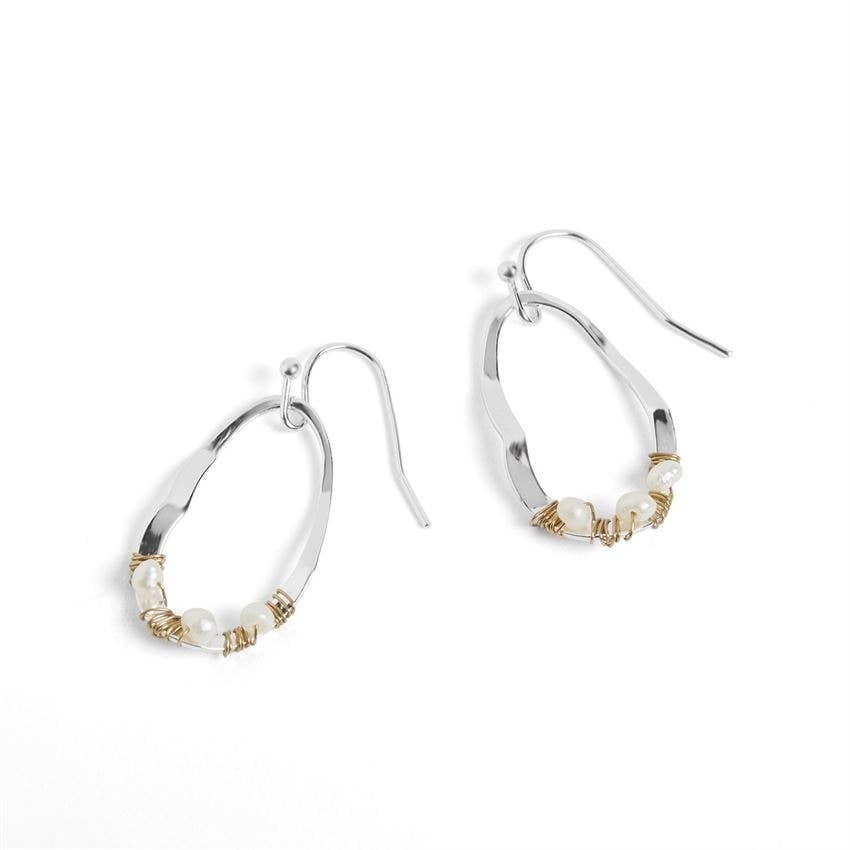 Wavy Hoop Pearl Wire Wrap Earrings