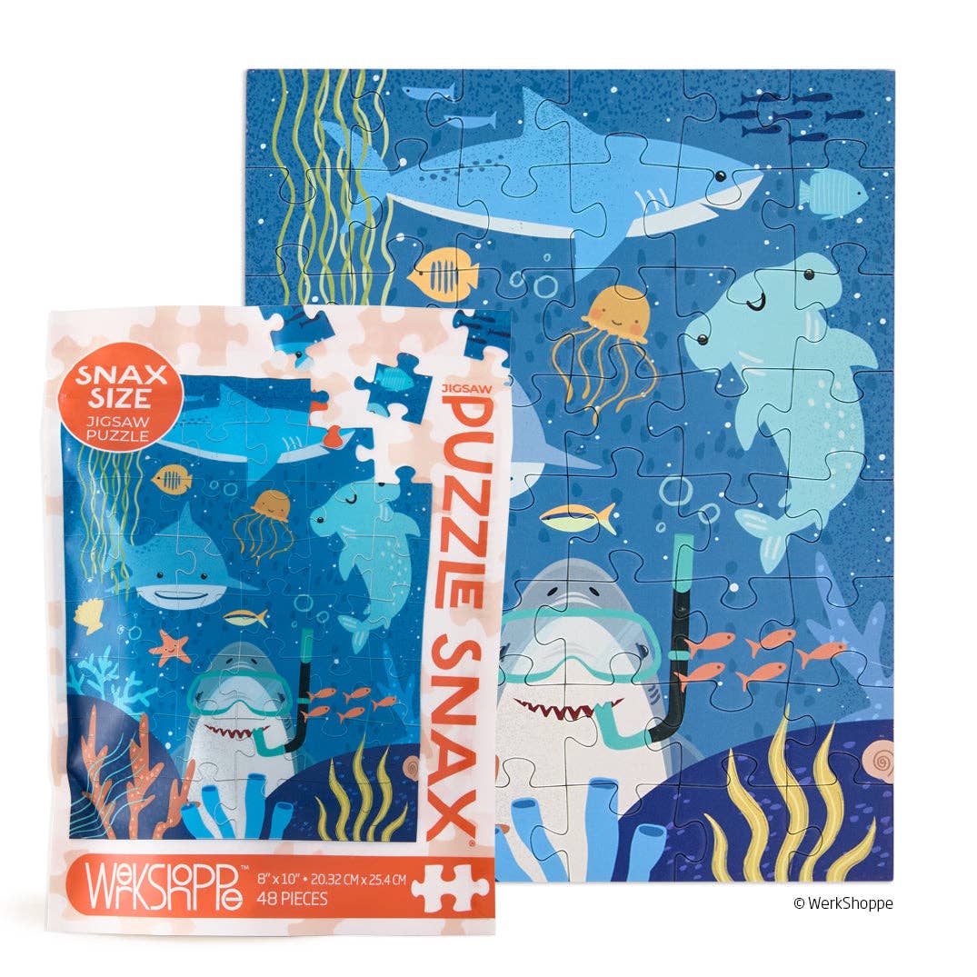 Shark-themed puzzle with packaging on a white background