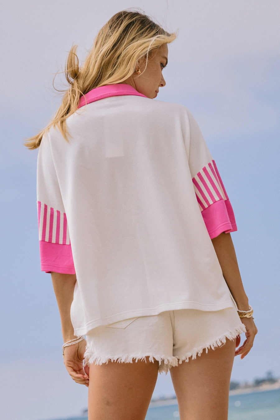 Color Block French Terry Collared Top — alternate view 3