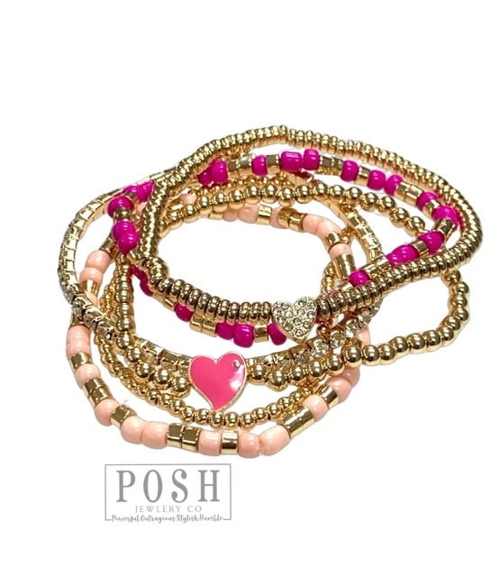 Pink Six Strand Bracelet Set