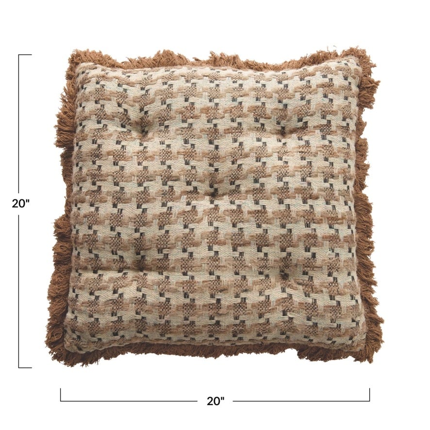 Square Woven Cotton Pillow w/ Eyelash Fringe, Multi Color — alternate view 4