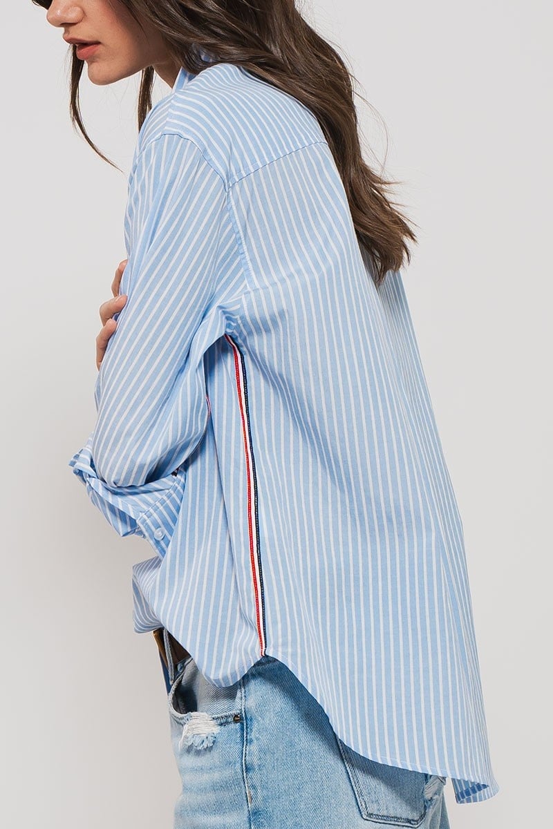 Striped Twill Tape Detail Statement Button Shirt — alternate view 2
