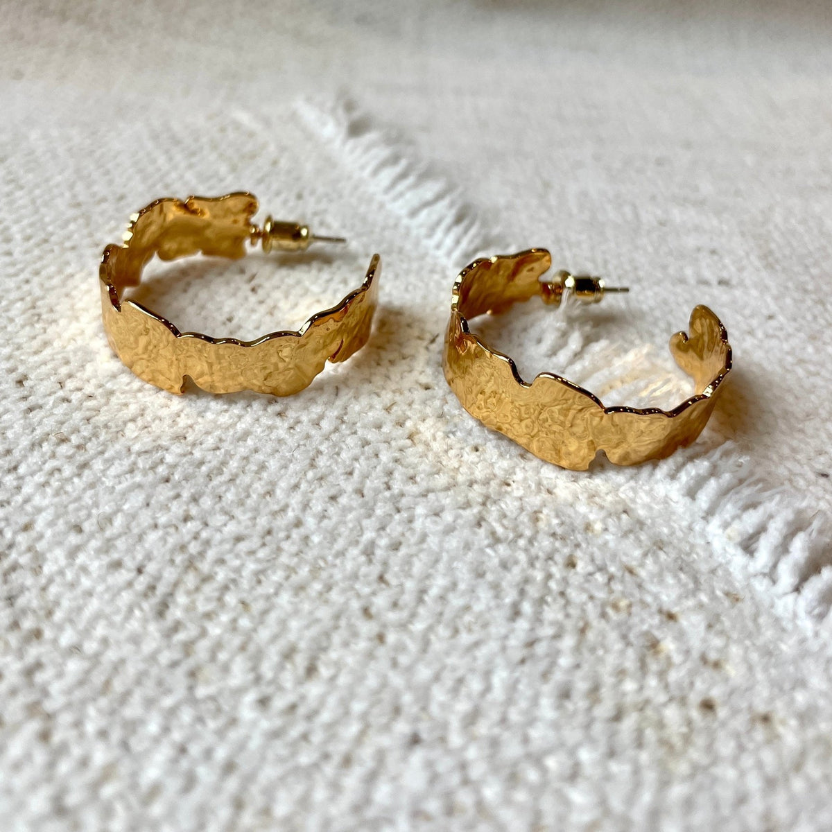 Vintage Gold Hammered Irregular Hoop Earrings — alternate view 2