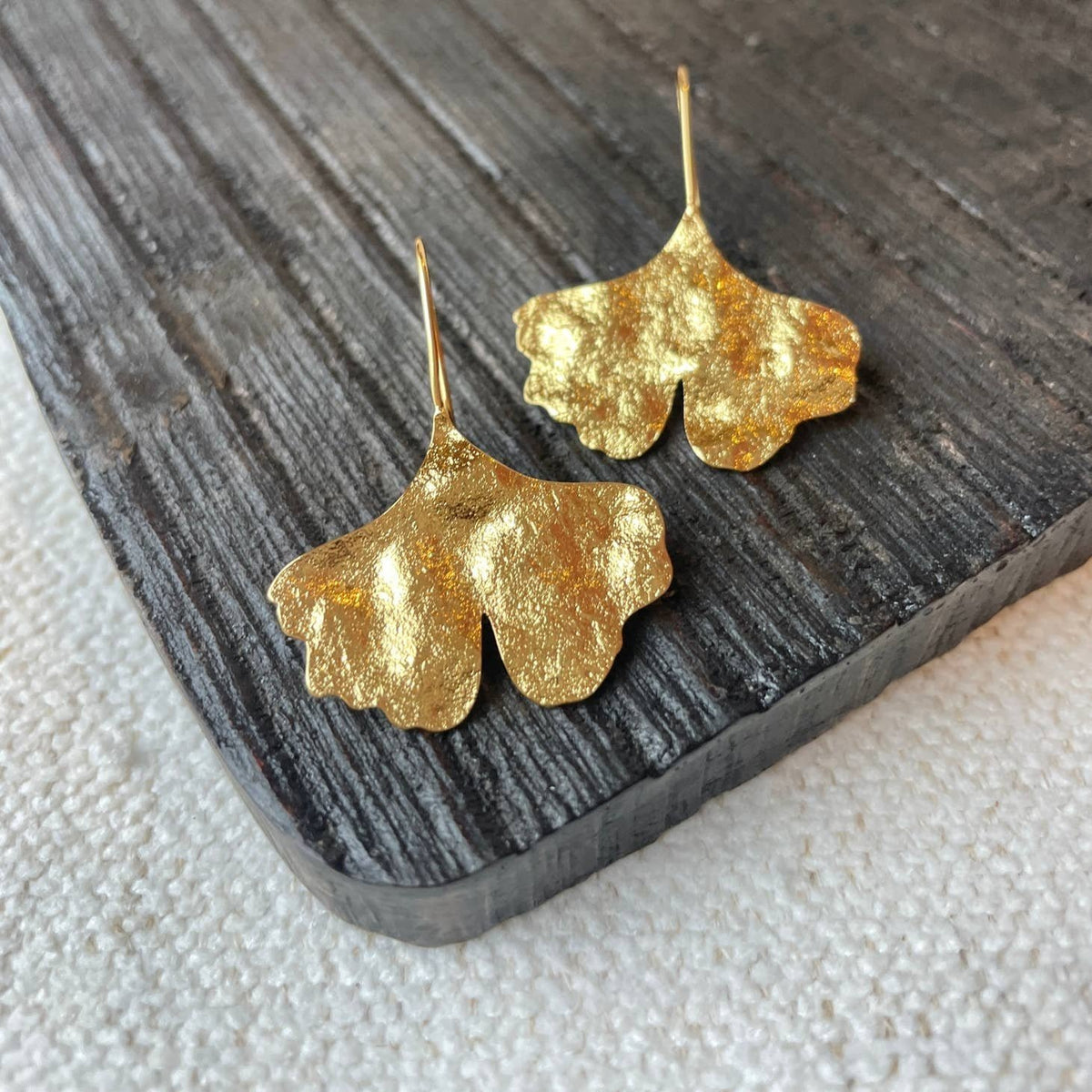 Gold Ginkgo Leaf Threader Earrings — alternate view 2