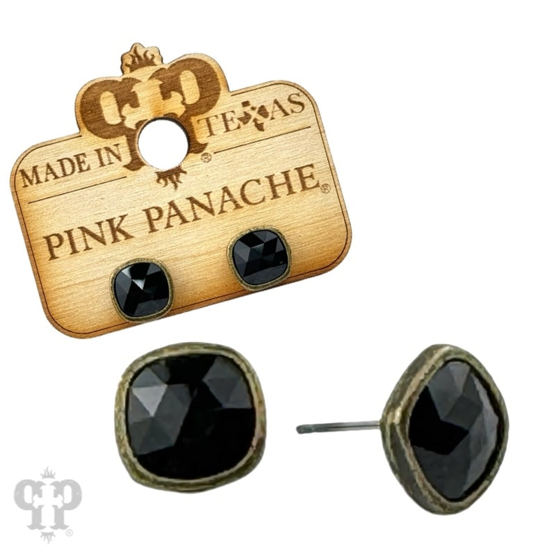 Square Austrian Crystal Post Earring - Black