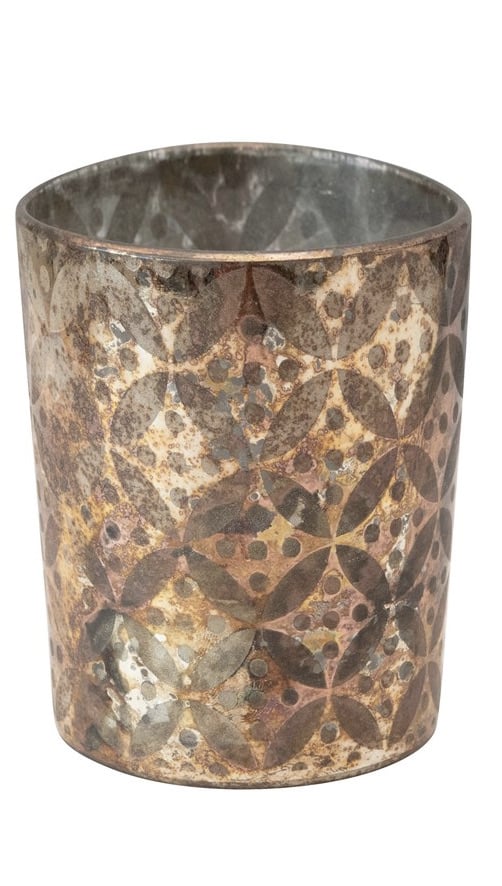 Etched Glass Votive Holder with Pattern, Oxidized Copper Finish — alternate view 2