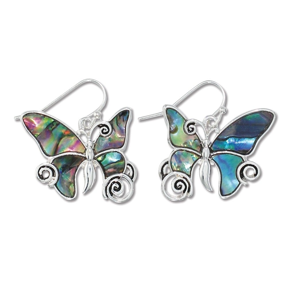 Silver Abalone Butterfly Earrings