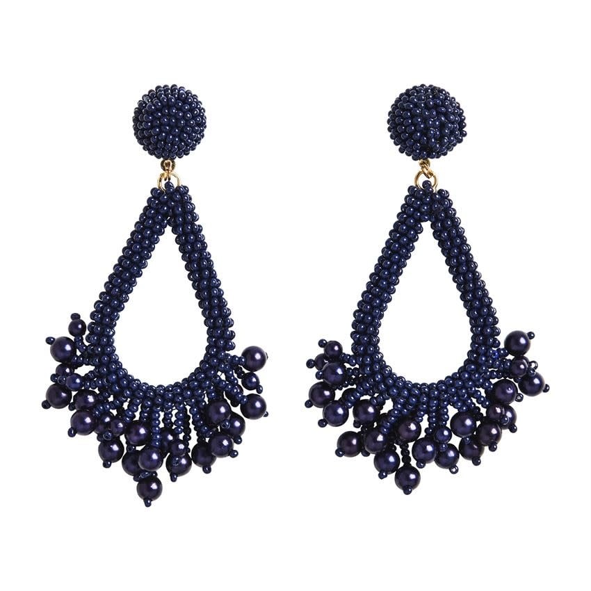 Navy Beaded Teardrop Earrings — alternate view 2