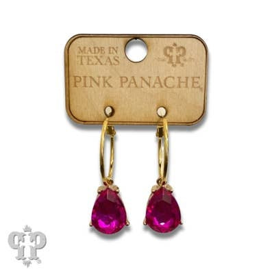Fuchsia Teardrop Gold Hoop Earring