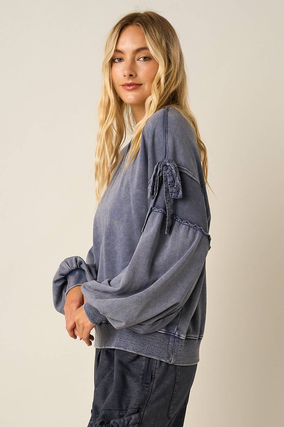 Bow Applique Washed Sweatshirt — alternate view 3