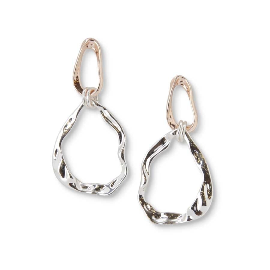 Silver and Rose Gold Teardrop Hoop Earrings — alternate view 3