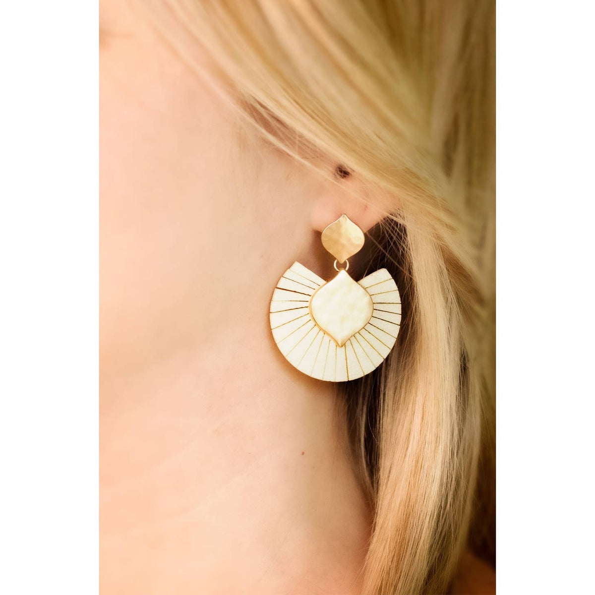 Suede Fan Earrings - Ivory