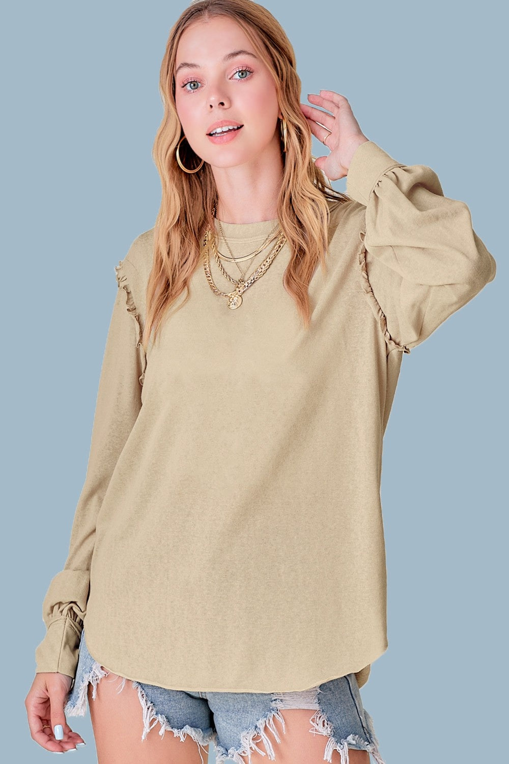 Balloon Sleeve Ruffle Detailed Long Sleeve Top — alternate view 5