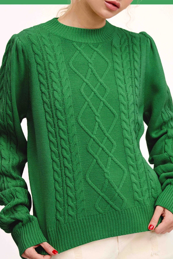 Super Soft Ribbed Crew Neck Cable Knit Sweater — alternate view 9