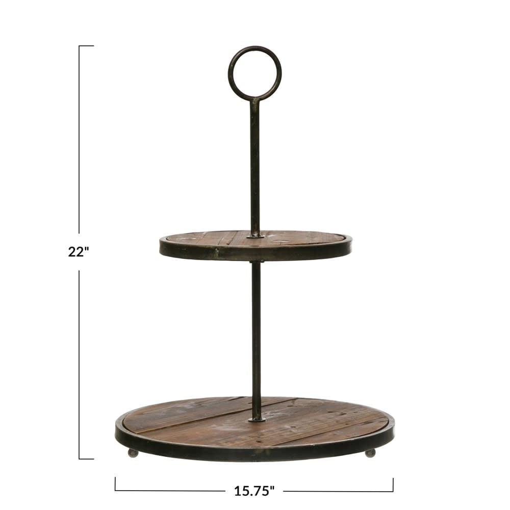 Decorative Wood & Metal 2-Tier Tray — alternate view 4