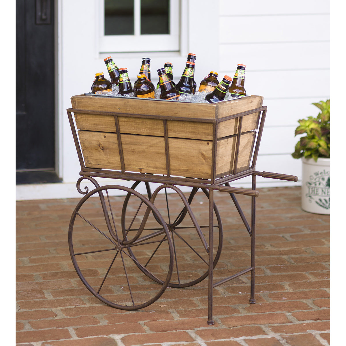 Wooden Wagon Planter/Drink Holder with Wheels — alternate view 3