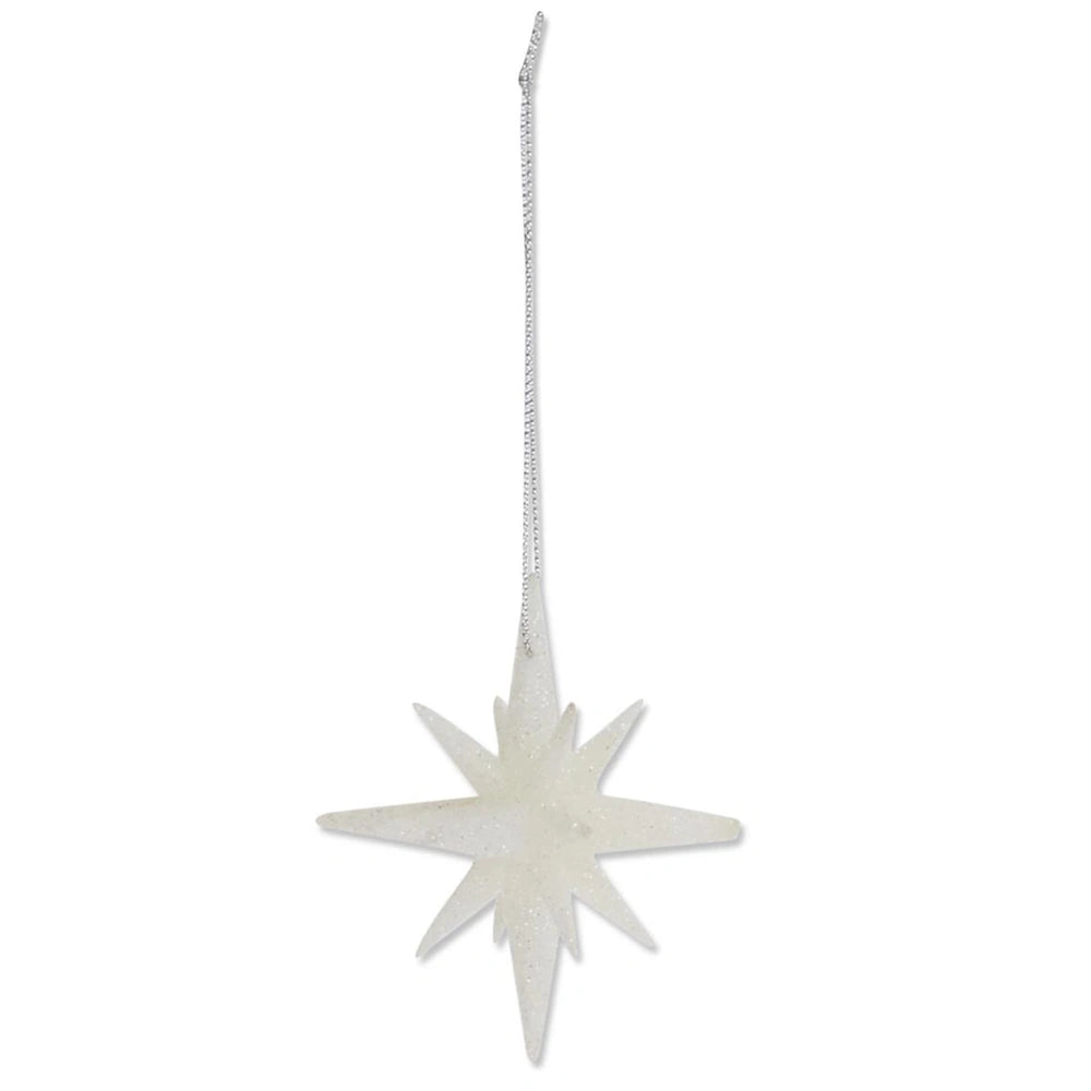 9 Point White Glitter Star Ornament