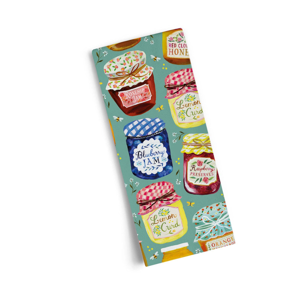 Colorful jam jar design on a product packaging with a white background