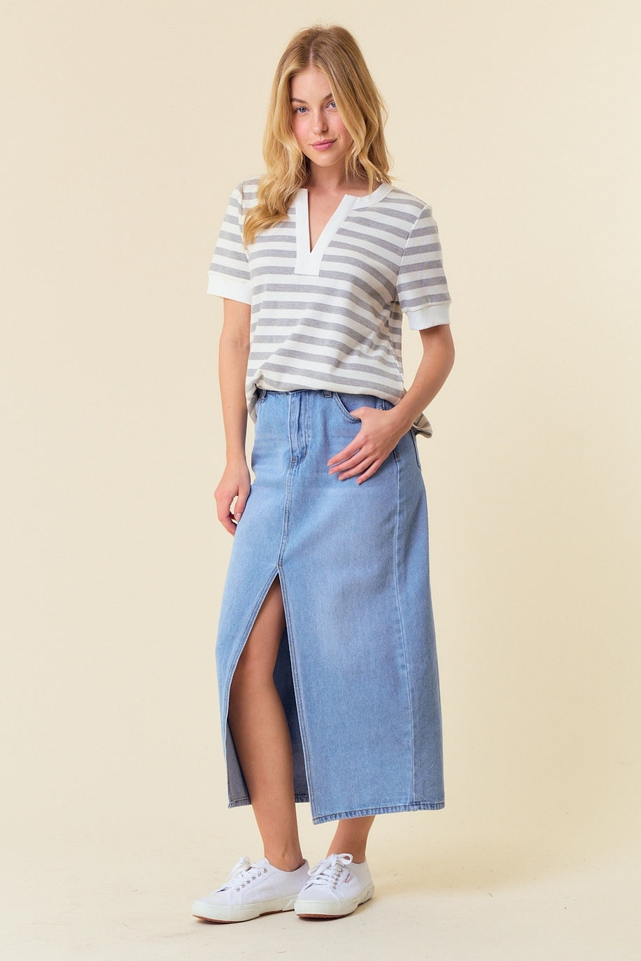 Striped V-Neck Knit Top — alternate view 3