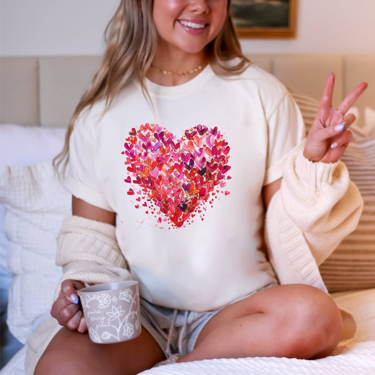 Paint Brush Hearts Cream Love Spring Graphic