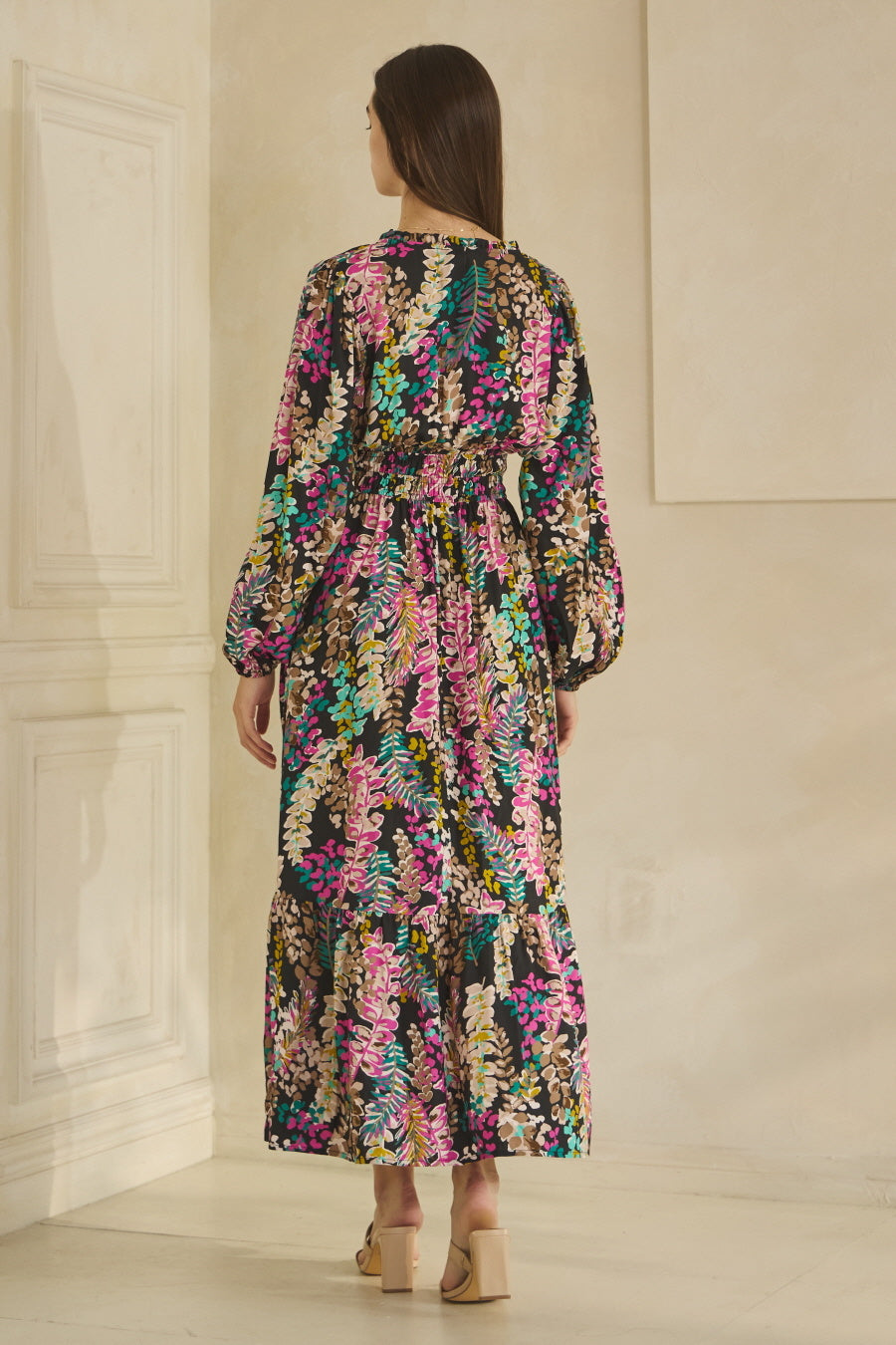Colorful Floral Print Long Sleeve Maxi Dress — alternate view 2