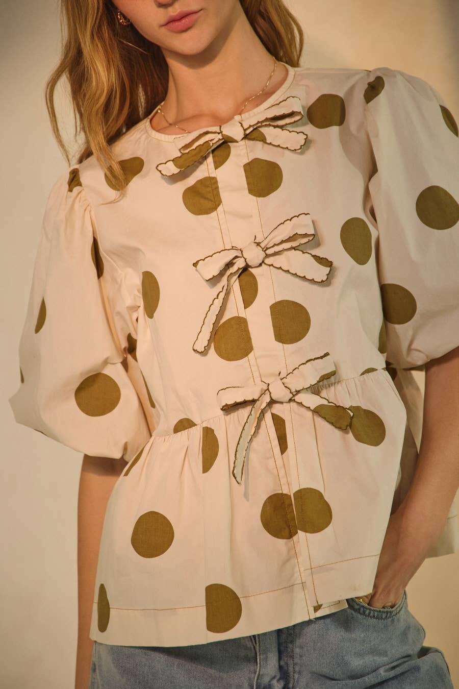 Polka Dot Printed Puffed Sleeve Blouse — alternate view 3