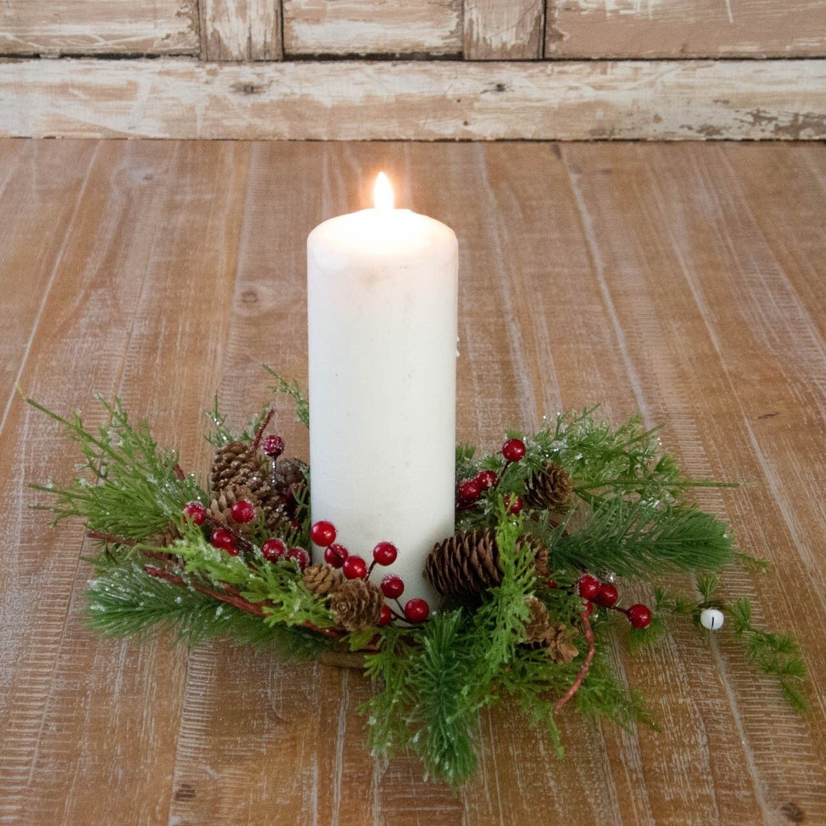 Candle Ring - Iced Evergreens, Red Berries, Cones — alternate view 2