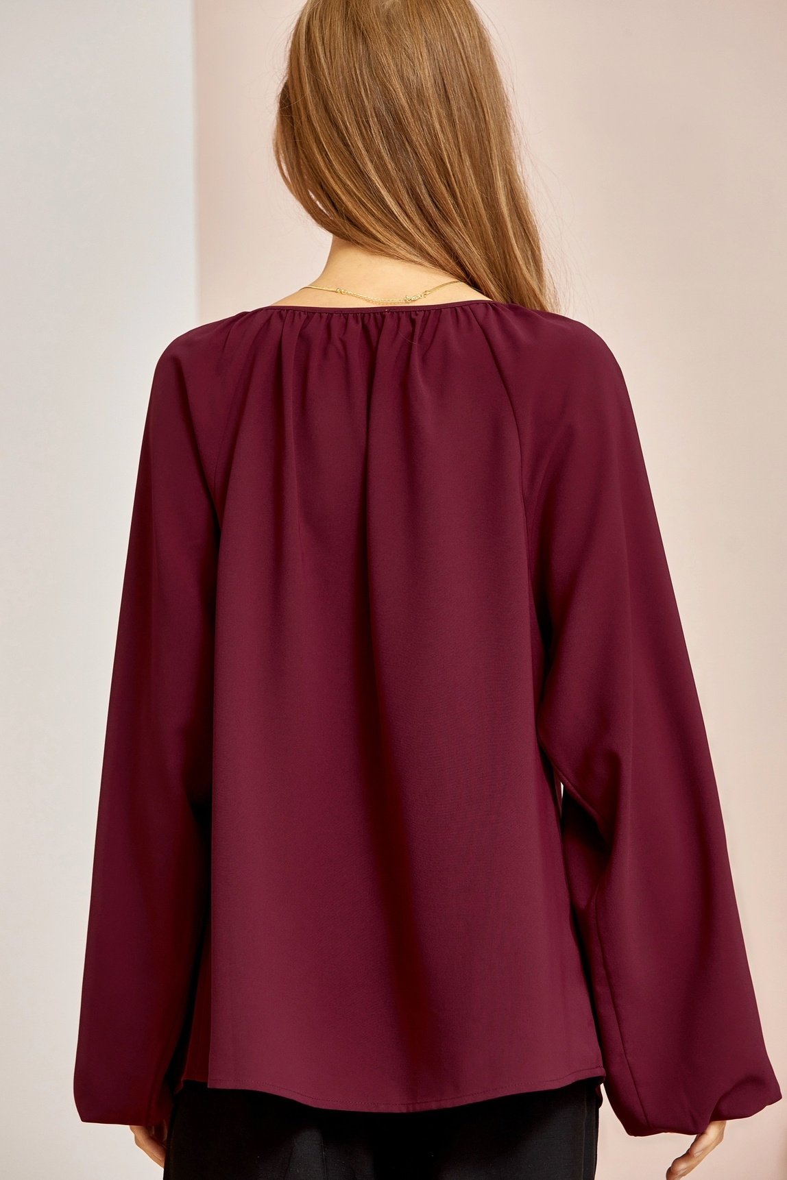 Split Neck Tunic Top - Wine — alternate view 3
