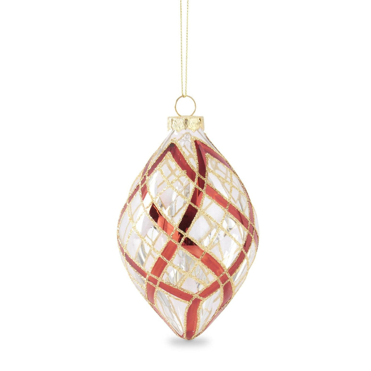 Clear Glass Ornament With Glittered Red & Gold Plaid — alternate view 2