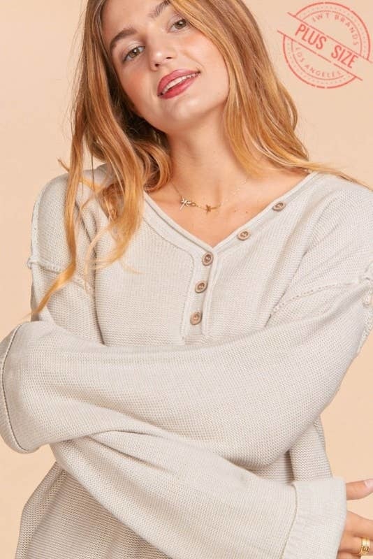 V Neck Button Down Oversized Long Sleeve — alternate view 3
