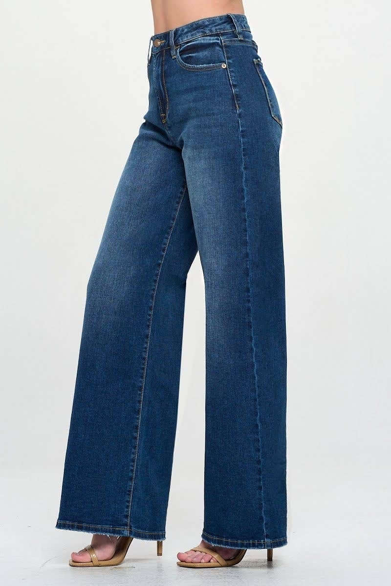Dark Wash - High Rise Wide Leg Straight Fit Jeans — alternate view 4