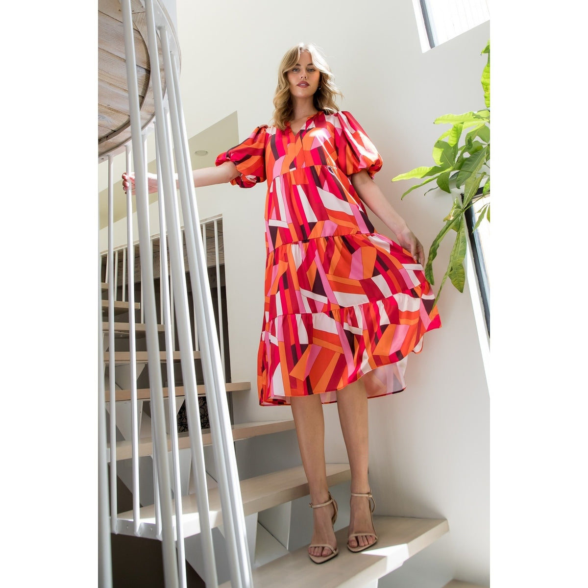 Puff Sleeve Abstract Dress — alternate view 2