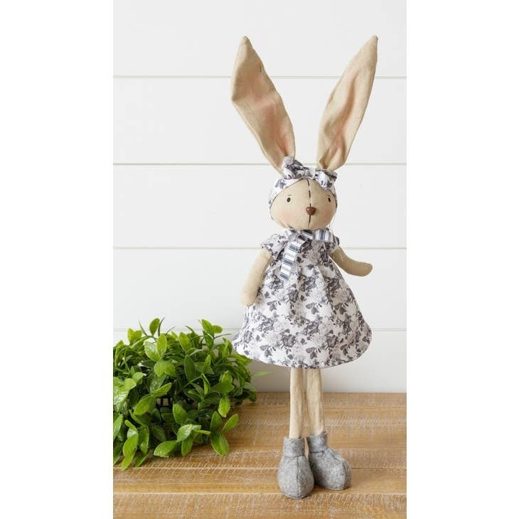 Black and White Floral Dress Standing Bunny