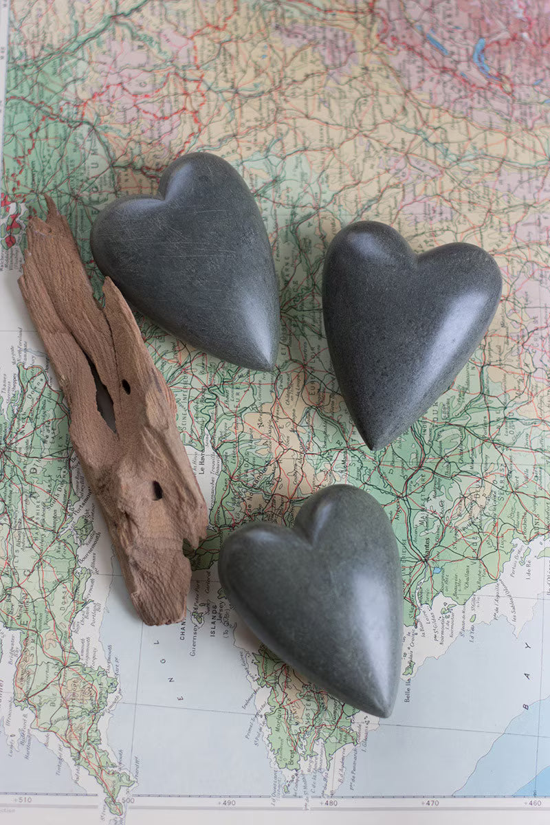 Dark Grey Hand-Carved Stone Hearts