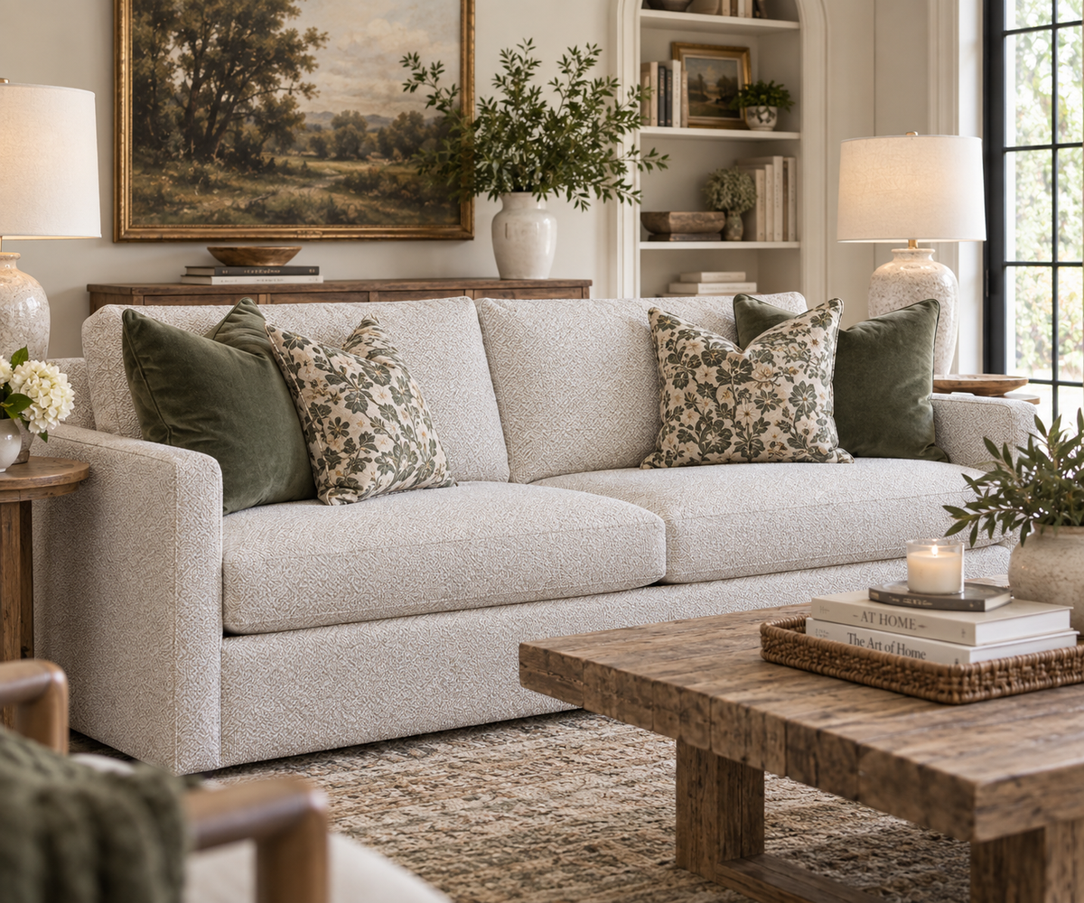 5555F10 Sofa:  Runaround Linen