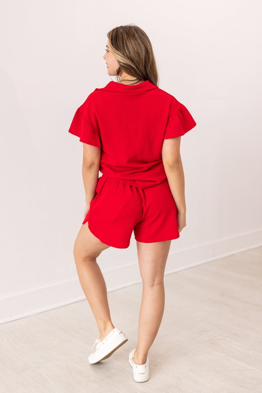 Red Quarter Zip with Flutter Sleeves — alternate view 3