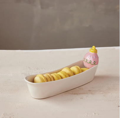 Stoneware Cracker Dish with Ornament