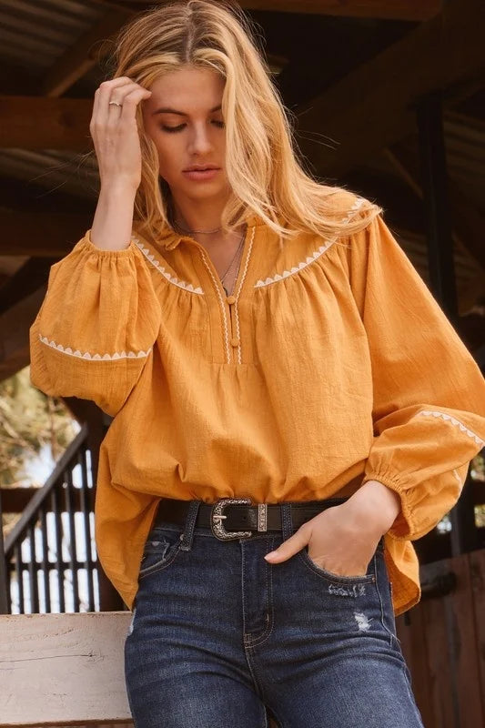 Embroidery Ruffle Neckline Blouse — alternate view 4