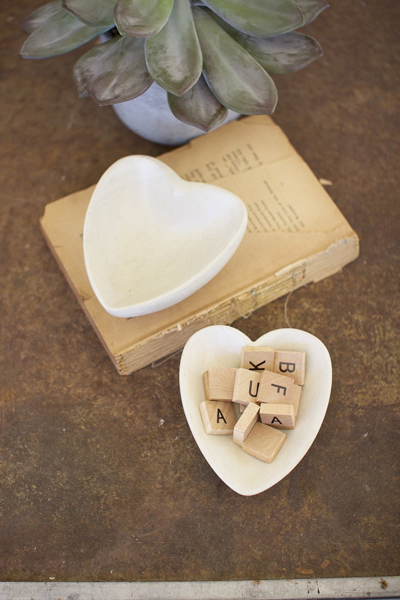 Carved Stone Heart Bowl- White