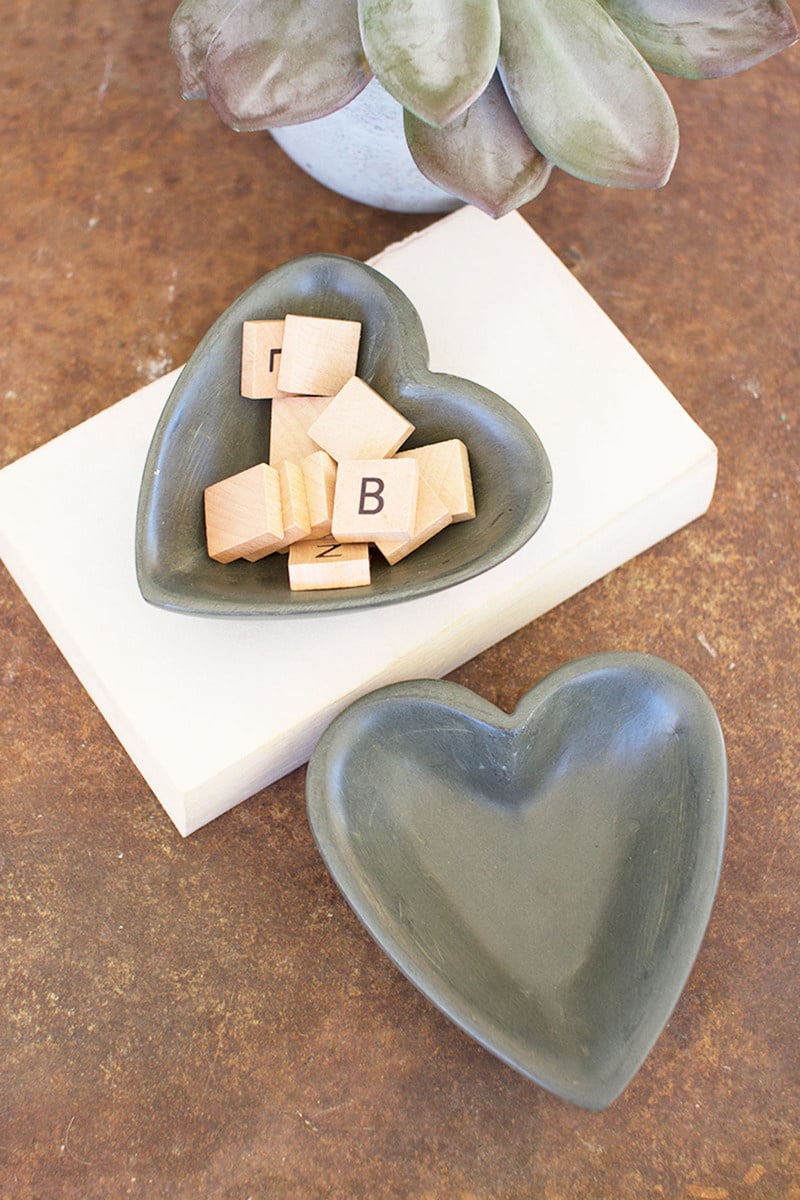 Carved Stone Heart Bowl- Grey