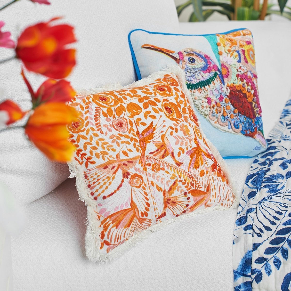 Hummingbird Floral Pillow — alternate view 3