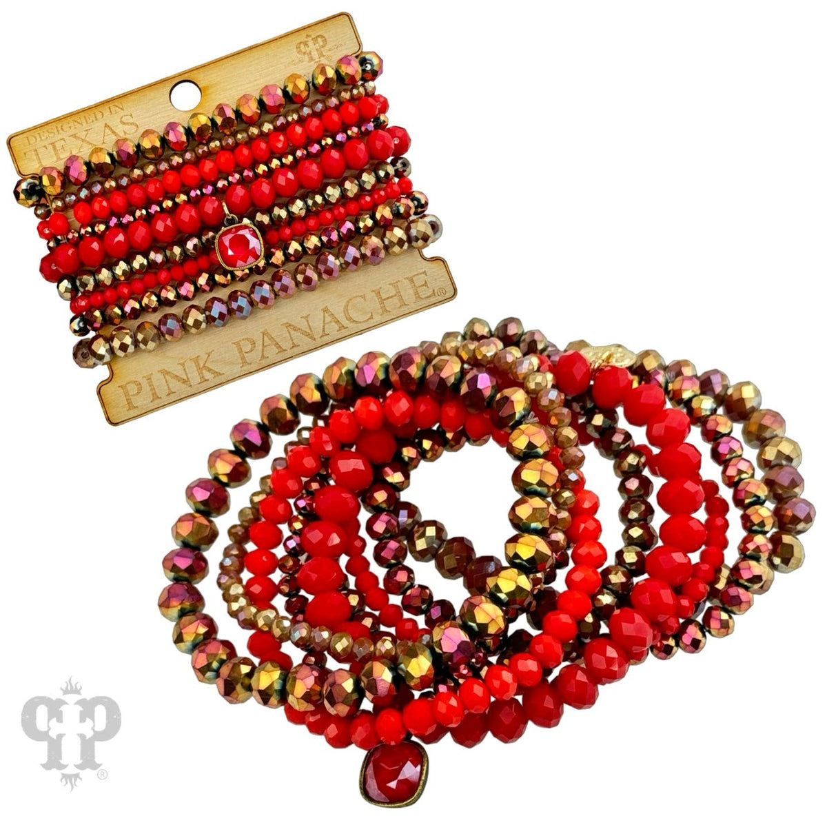 Red Rhinestone Gold Setting Bracelet Set — alternate view 2
